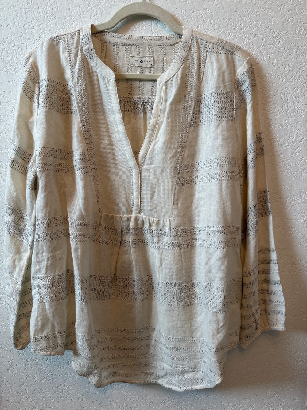 Lou & Grey Boho Stripe V-Neck Peasant Top - Cream